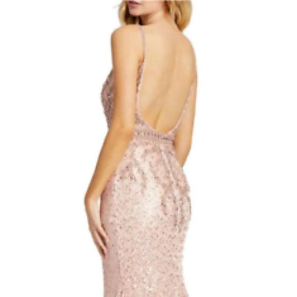 MAC DUGGAL BEADED LACE BODICE TRUMPET BLUSH GOWN sz 10 - Picture 2 of 6